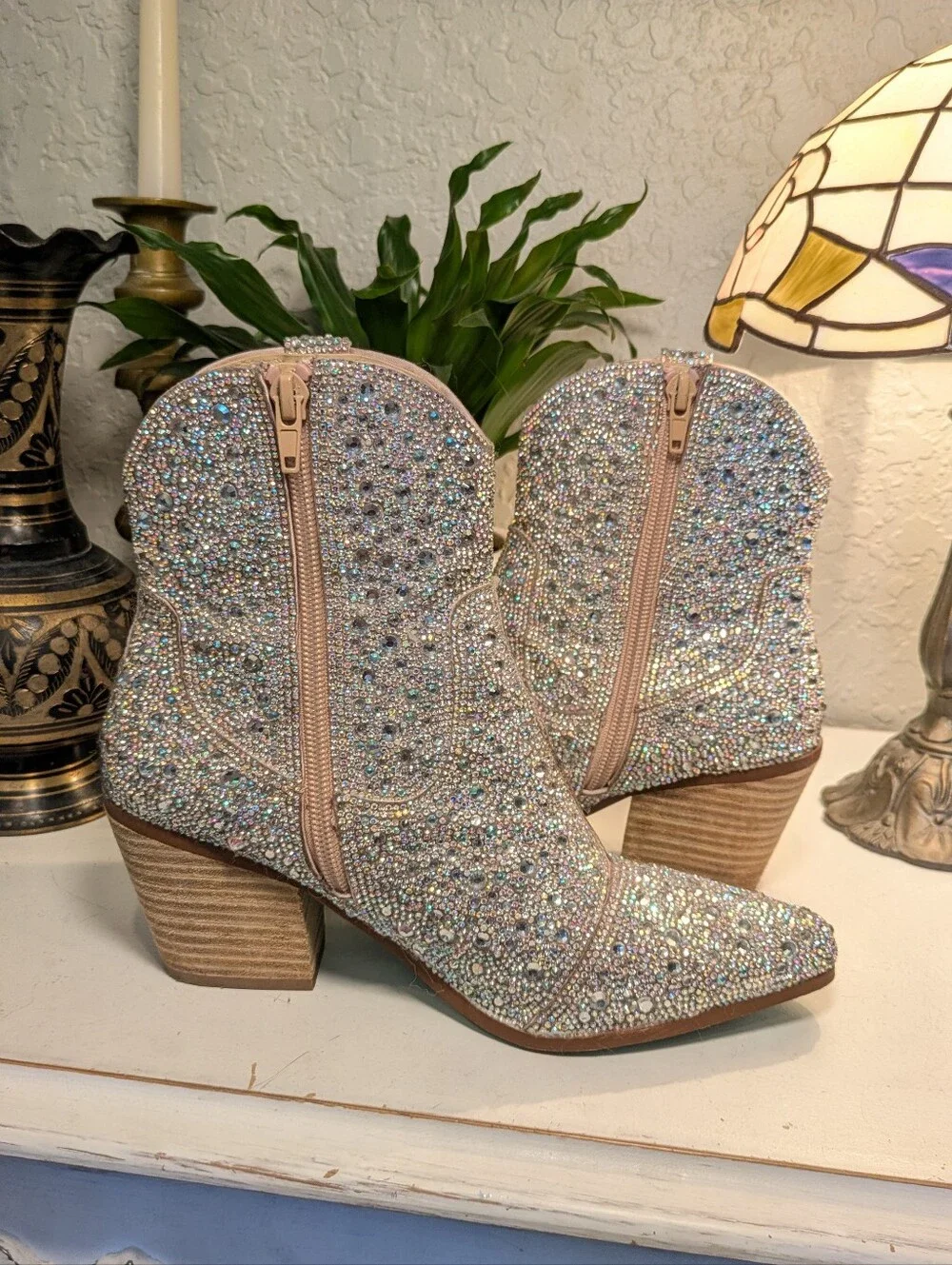 Betsey Johnson Diva Rhinestone Western Ankle Boots